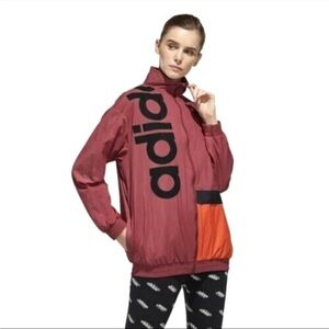 Adidas Burgundy Windbreaker Track Jacket Full Zip Women’s Size Large Colorblock